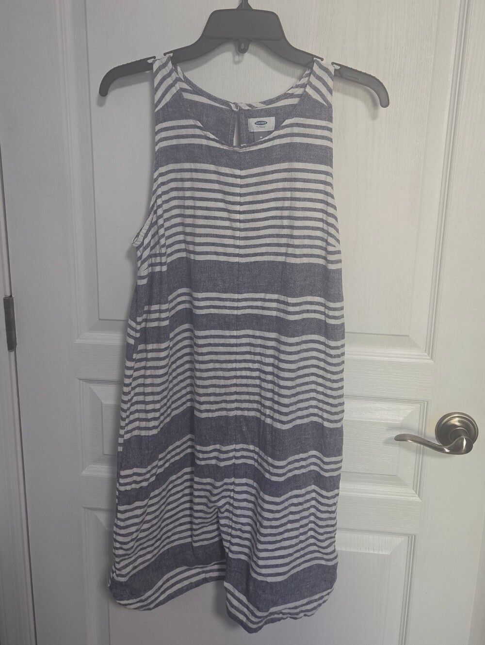 Old Navy Linen Blend Dress Summer Vacation Blue White Striped Tank Womens Med